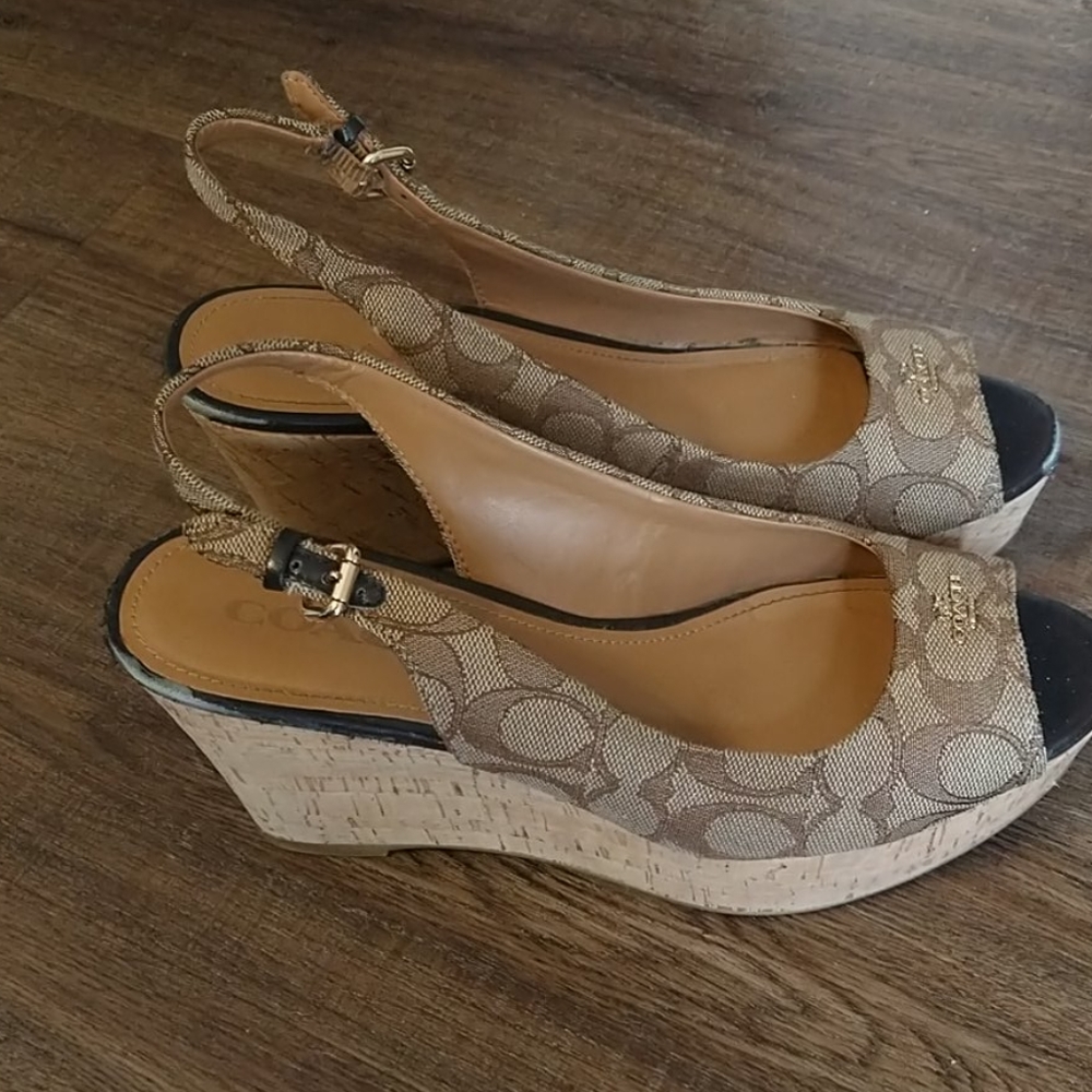 Coach tan and light brown wedges size 8